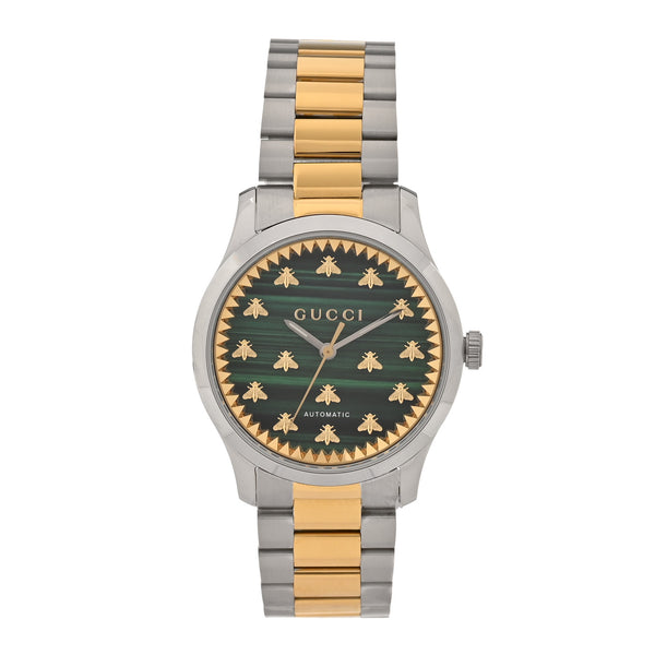Gucci Stainless Steel Malachite 38mm G-Timeless Two Tone Bee