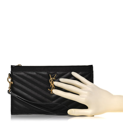 Saint Laurent Grain De Poudre Chevron Monogram Large Bill Pouch Black 2 of 11
