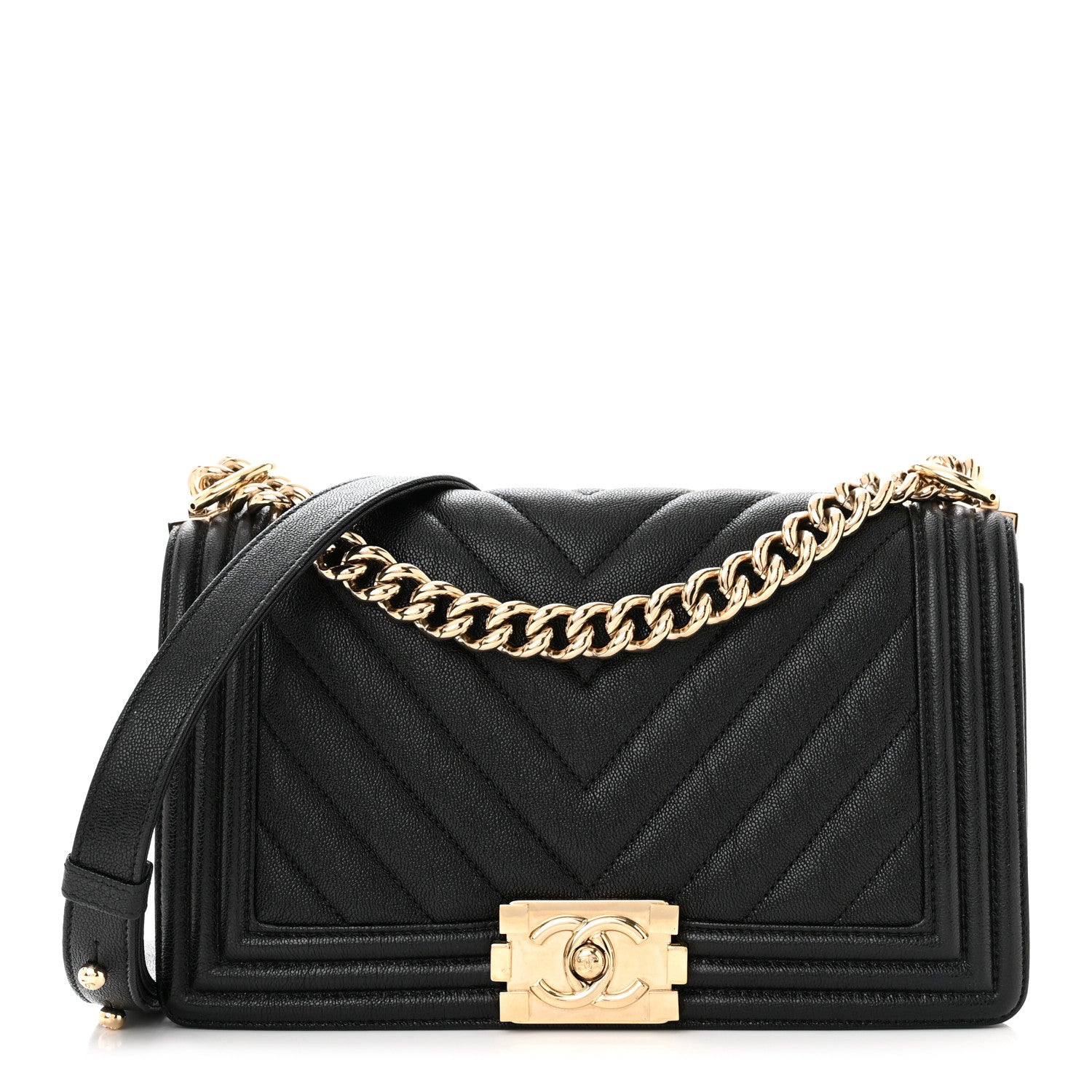 Chanel Caviar Chevron Quilted Medium Boy Flap Black 1 of 11