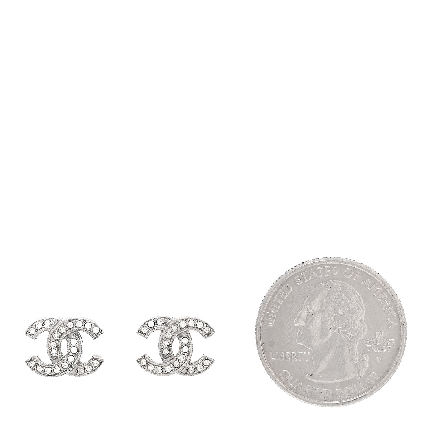 Chanel Crystal Mini Timeless CC Earrings Silver 2 of 5