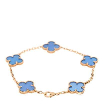 Van Cleef & Arpels 18K Yellow Gold Blue Agate 5 Motifs Vintage Alhambra Bracelet 2 of 4