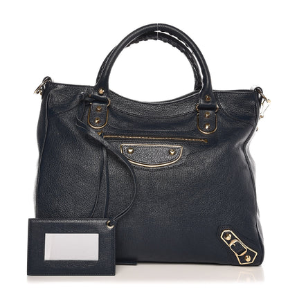 Balenciaga Chevre Gold Metallic Edge Hardware Velo Bleu Nuit Dark Sea 1 of 8