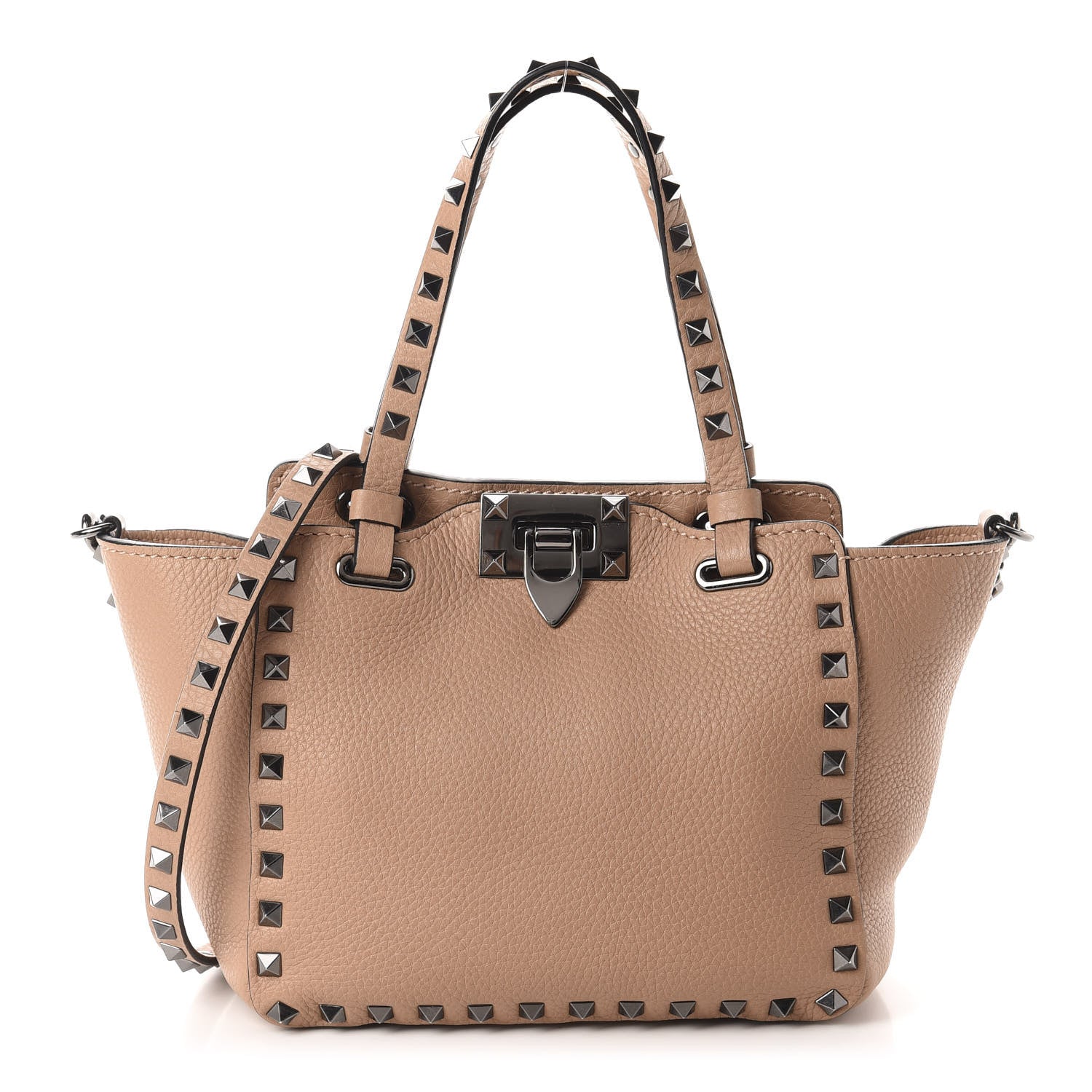 Valentino Garavani Pebbled Calfskin Mini Rockstud Tote Soft Noisette 1 of 10