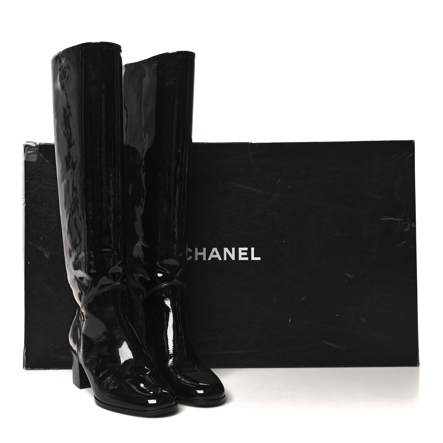 Chanel Patent Calfskin CC Knee High Boots 36.5 Black 8 of 8