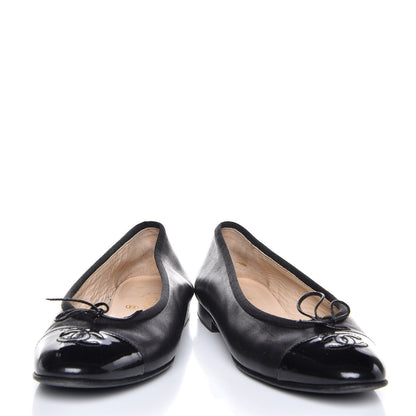 Chanel Lambskin Patent Cap Toe Ballerina Flats 36.5 Black 6 of 10