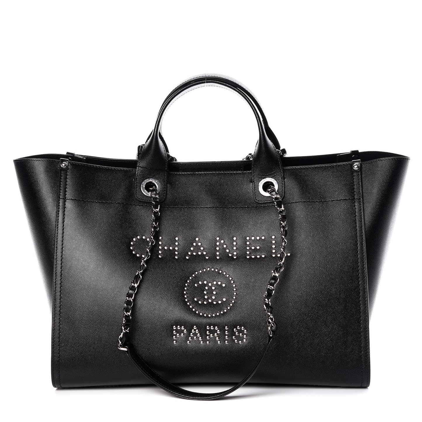Caviar Medium Studded Deauville Tote Black