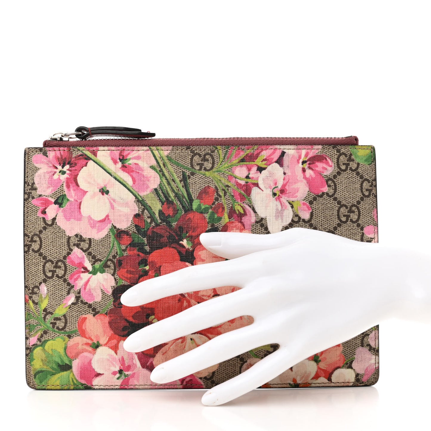 GG Supreme Monogram Blooms Small Zip Pouch Beige Multicolor Dry Rose