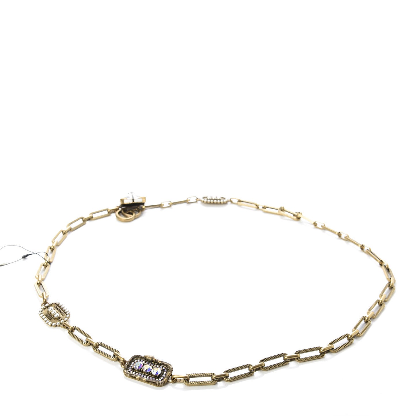 Metal Crystal Pearl Tiger Head Chain Belt Aged Gold