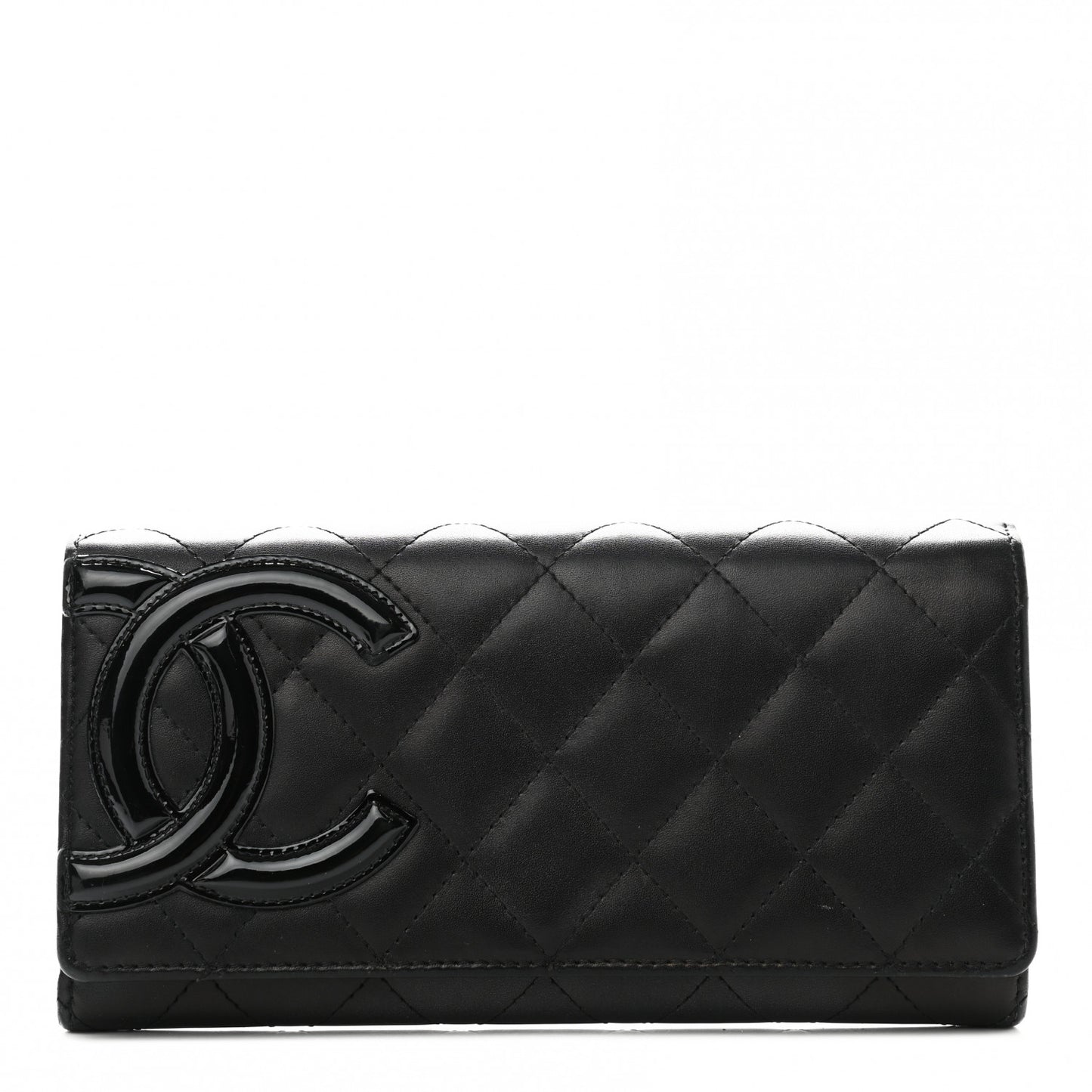 Calfskin Quilted Cambon Gusset Flap Wallet Black