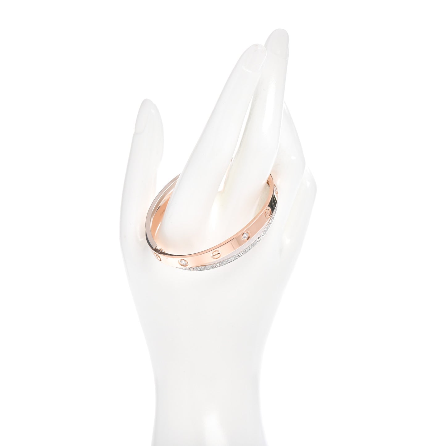 18K Pink White Gold Diamond Double LOVE Paved Bracelet 16