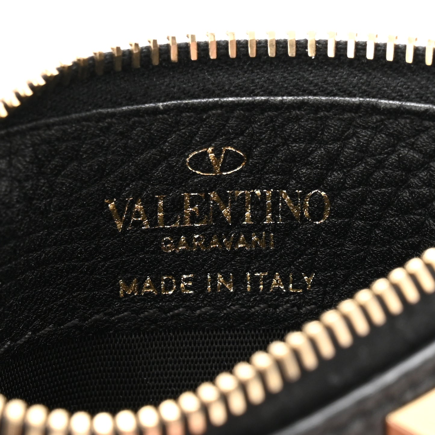 VALENTINO GARAVANI Pebbled Calfskin Rockstud Coin Case Card Holder Black