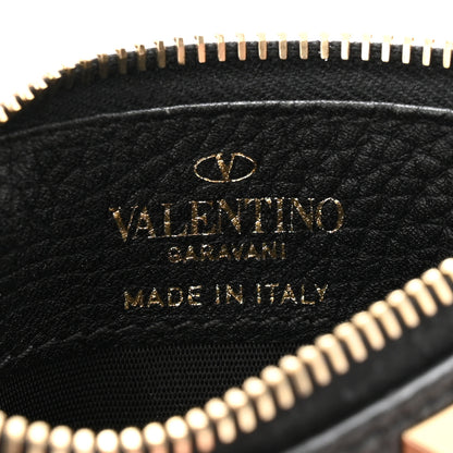 Valentino Garavani VALENTINO GARAVANI Pebbled Calfskin Rockstud Coin Case Card Holder Black 6 of 8
