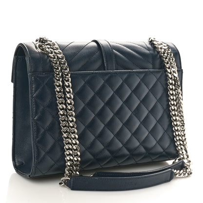 Saint Laurent Grain De Poudre Textured Mixed Matelasse Triquilt Medium Monogram Satchel Deep Marine 3 of 9