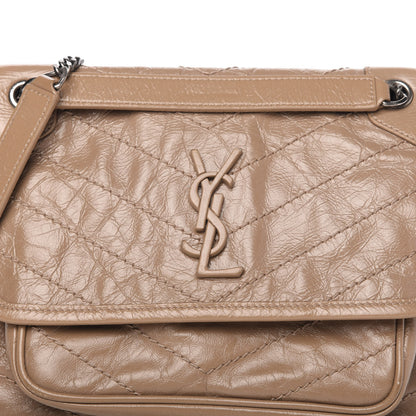 Saint Laurent Crinkled Calfskin Matelasse Monogram Baby Niki Chain Satchel Light Taupe 10 of 12