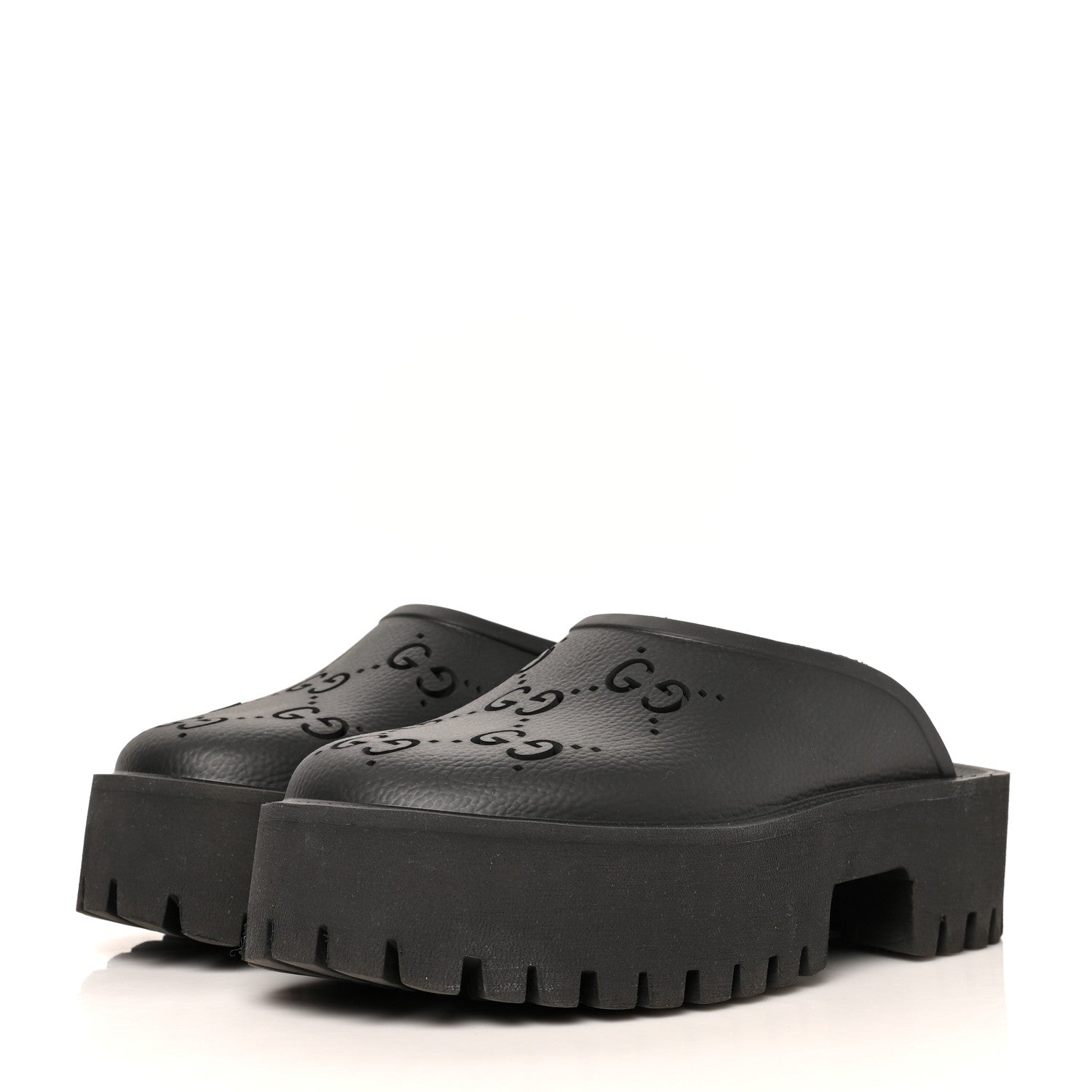 Gucci Rubber GG Monogram Perforated Elea Platform 55mm Lug Sole Sandals 39 Black 3 of 10