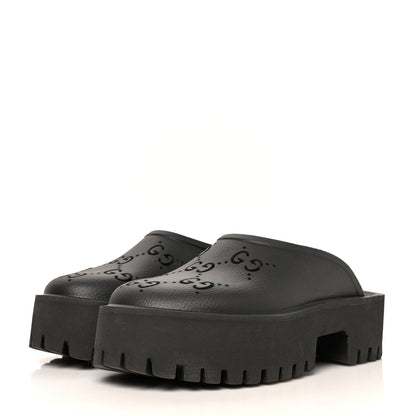 Gucci Rubber GG Monogram Perforated Elea Platform 55mm Lug Sole Sandals 39 Black 3 of 10