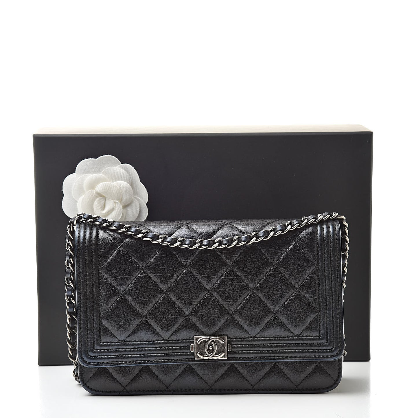 Aged Calfskin Calfskin Quilted Boy Wallet On Chain WOC Black