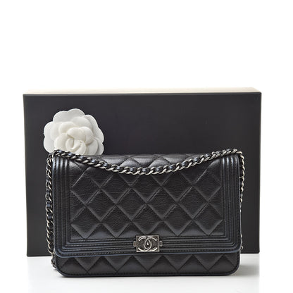 Chanel Aged Calfskin Calfskin Quilted Boy Wallet On Chain WOC Black 13 of 13