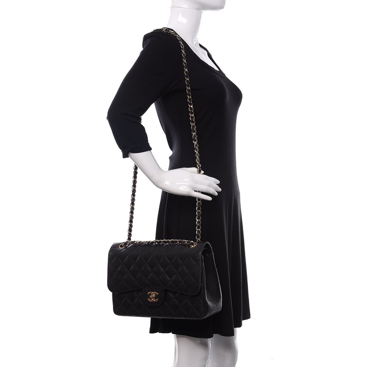 Caviar Quilted Jumbo Double Flap Black