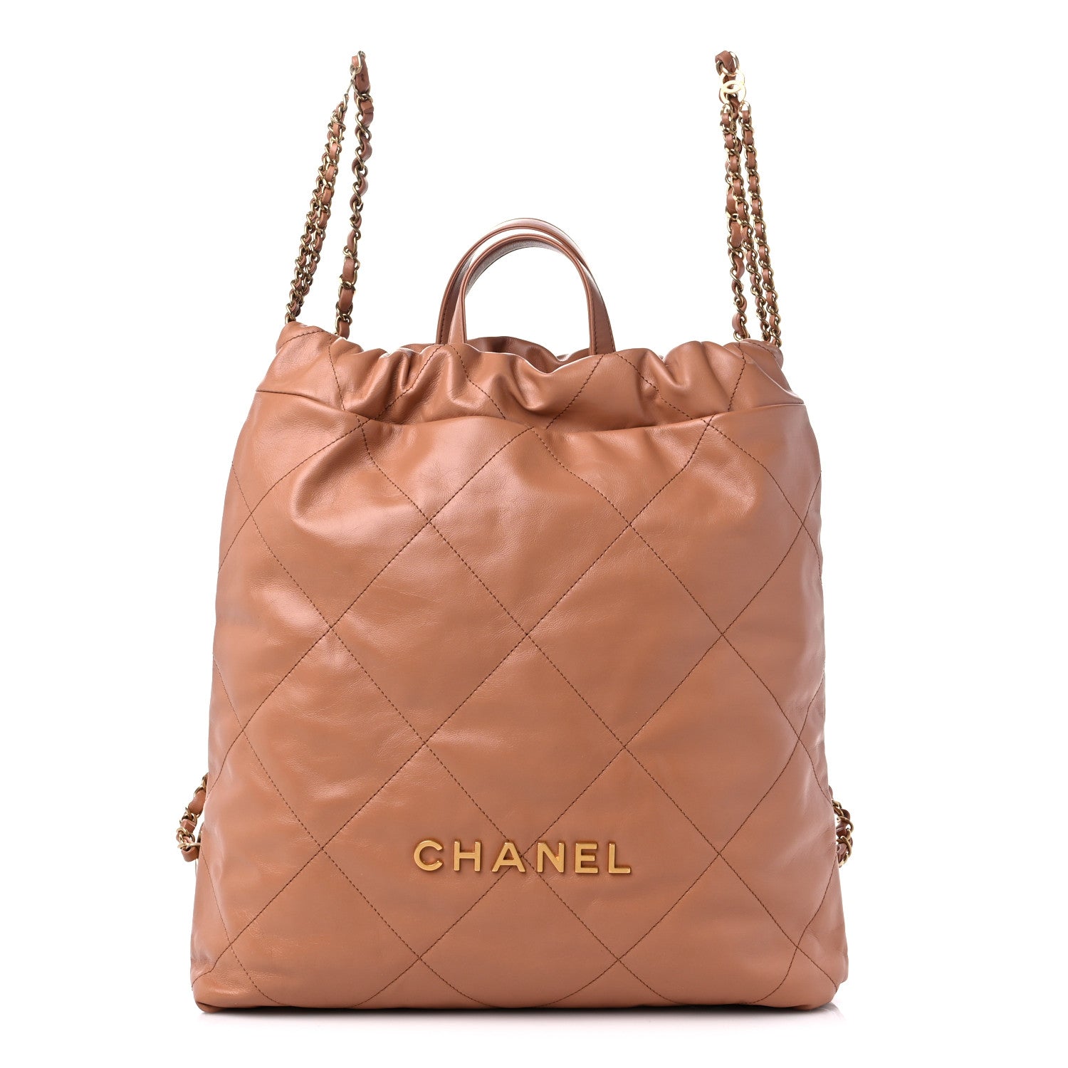 Chanel Shiny Calfskin Quilted Chanel 22 Backpack Camel 1 of 9