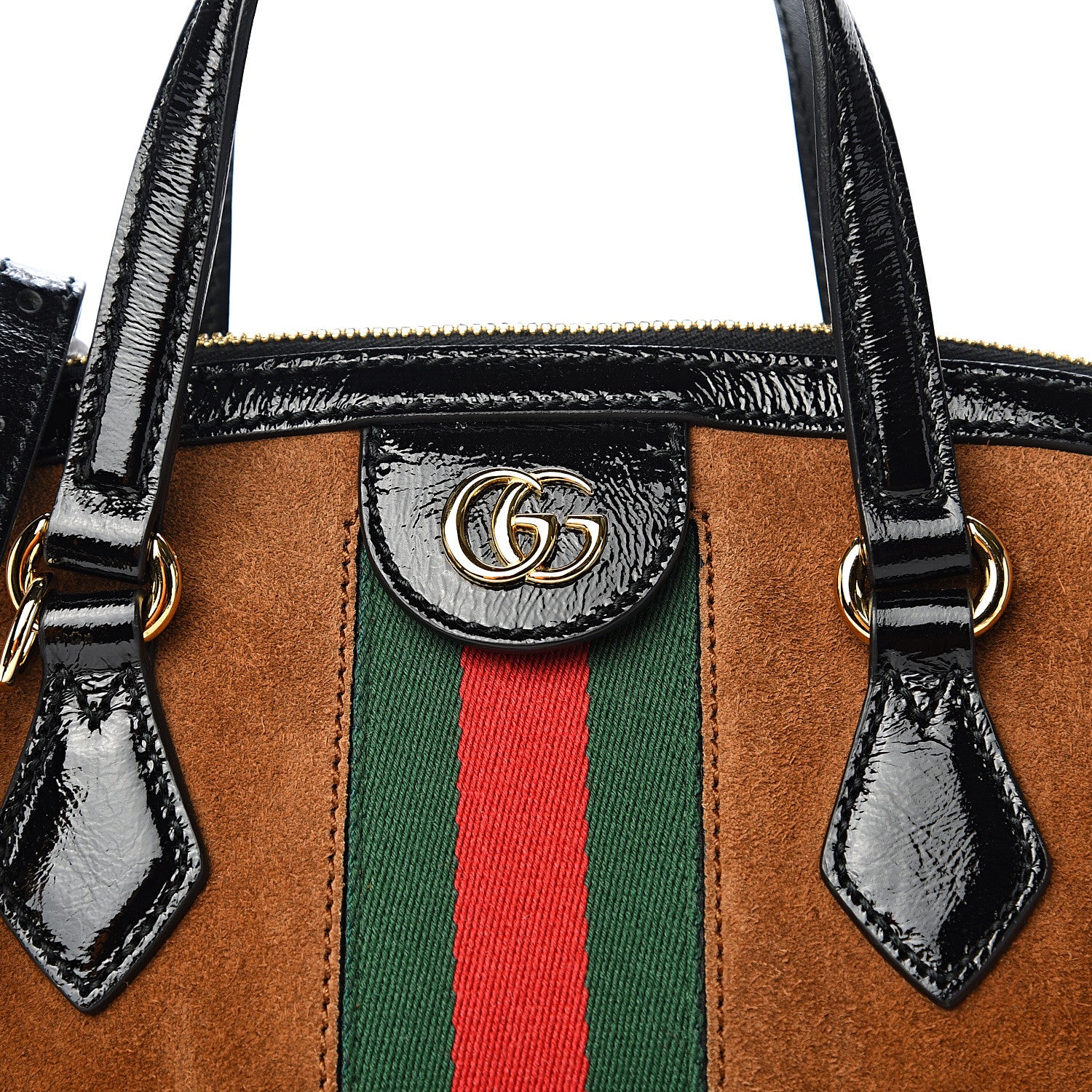 Gucci Suede Patent Web Medium Ophidia Top Handle Dome Bag Nocciola Black 10 of 10