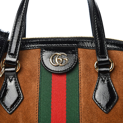 Gucci Suede Patent Web Medium Ophidia Top Handle Dome Bag Nocciola Black 10 of 10