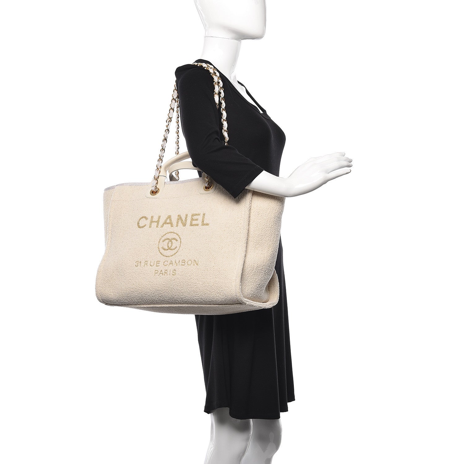 Chanel Lurex Boucle Large Deauville Tote White 3 of 11
