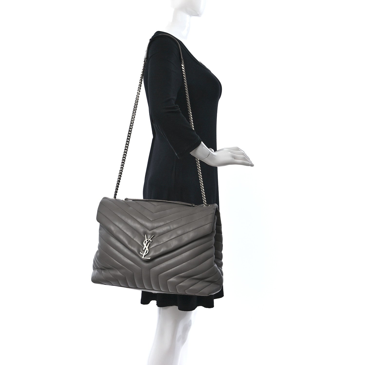 Saint Laurent Calfskin Y Quilted Monogram Large Loulou Chain Satchel Earth 2 of 21