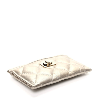 Chanel Metallic Aged Calfskin Quilted Reissue Card Holder Light Gold 4 of 8