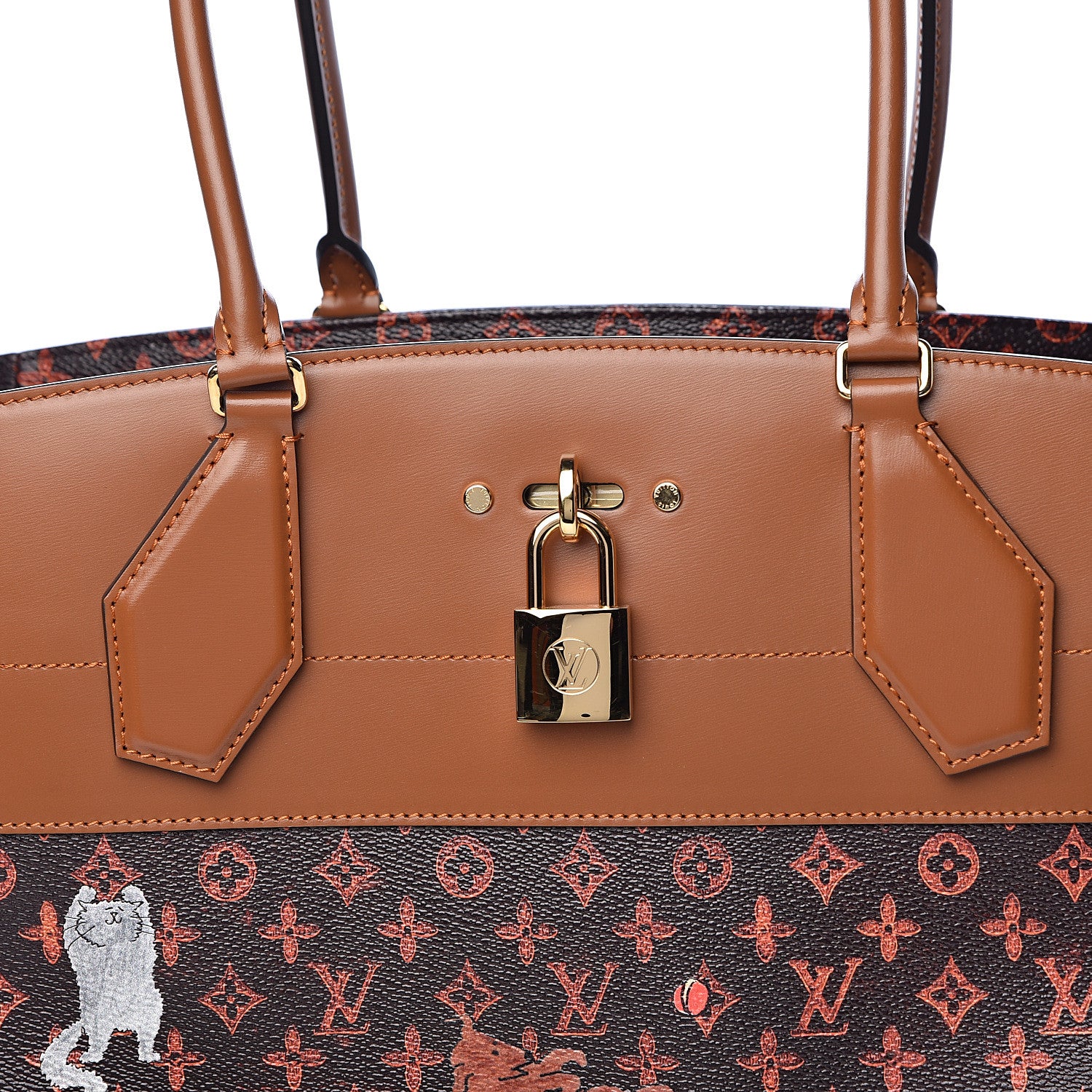 Louis Vuitton Calfskin Catogram City Steamer Cabas XXL Orange Marron 9 of 11