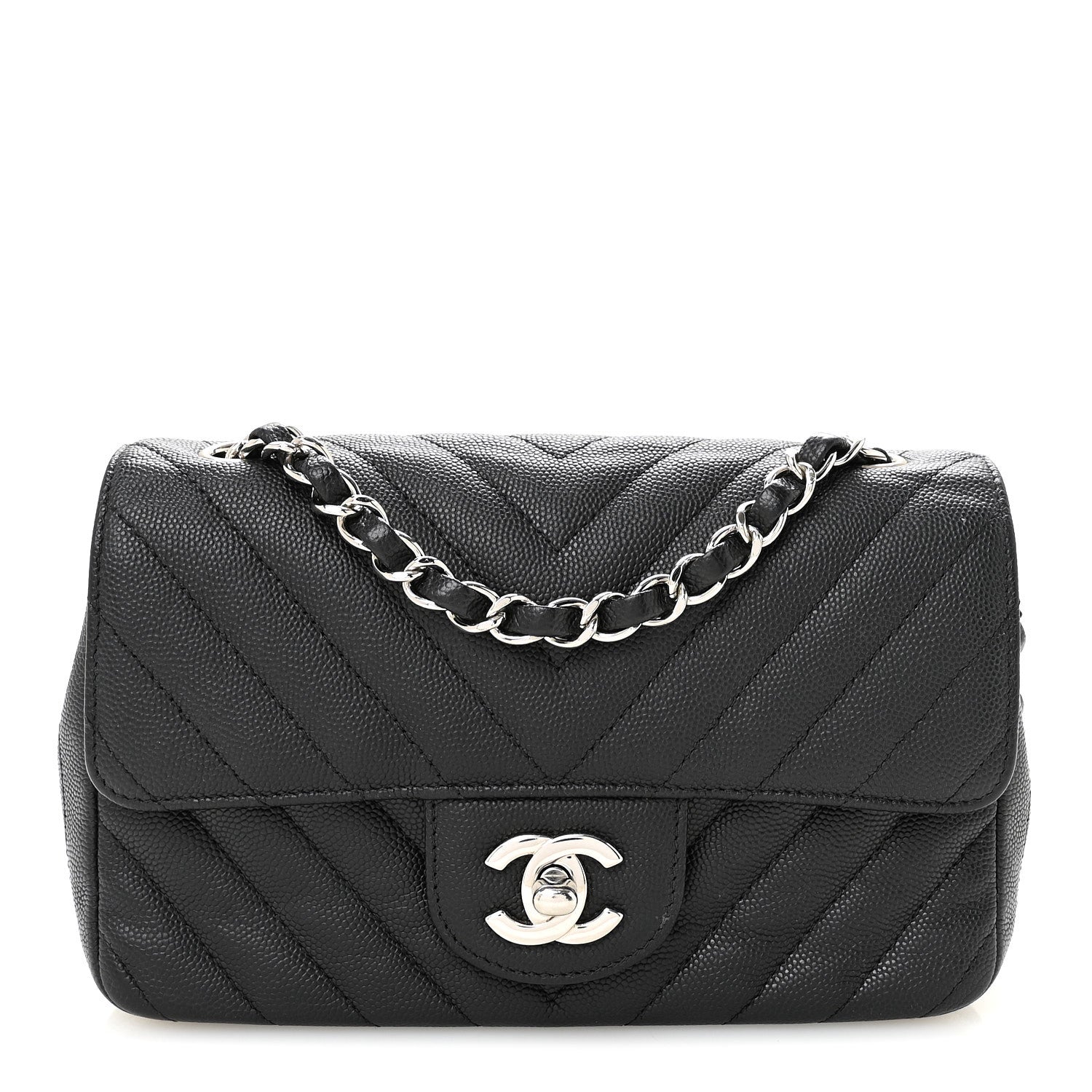 Chanel Caviar Chevron Quilted Mini Rectangular Flap Black 1 of 10