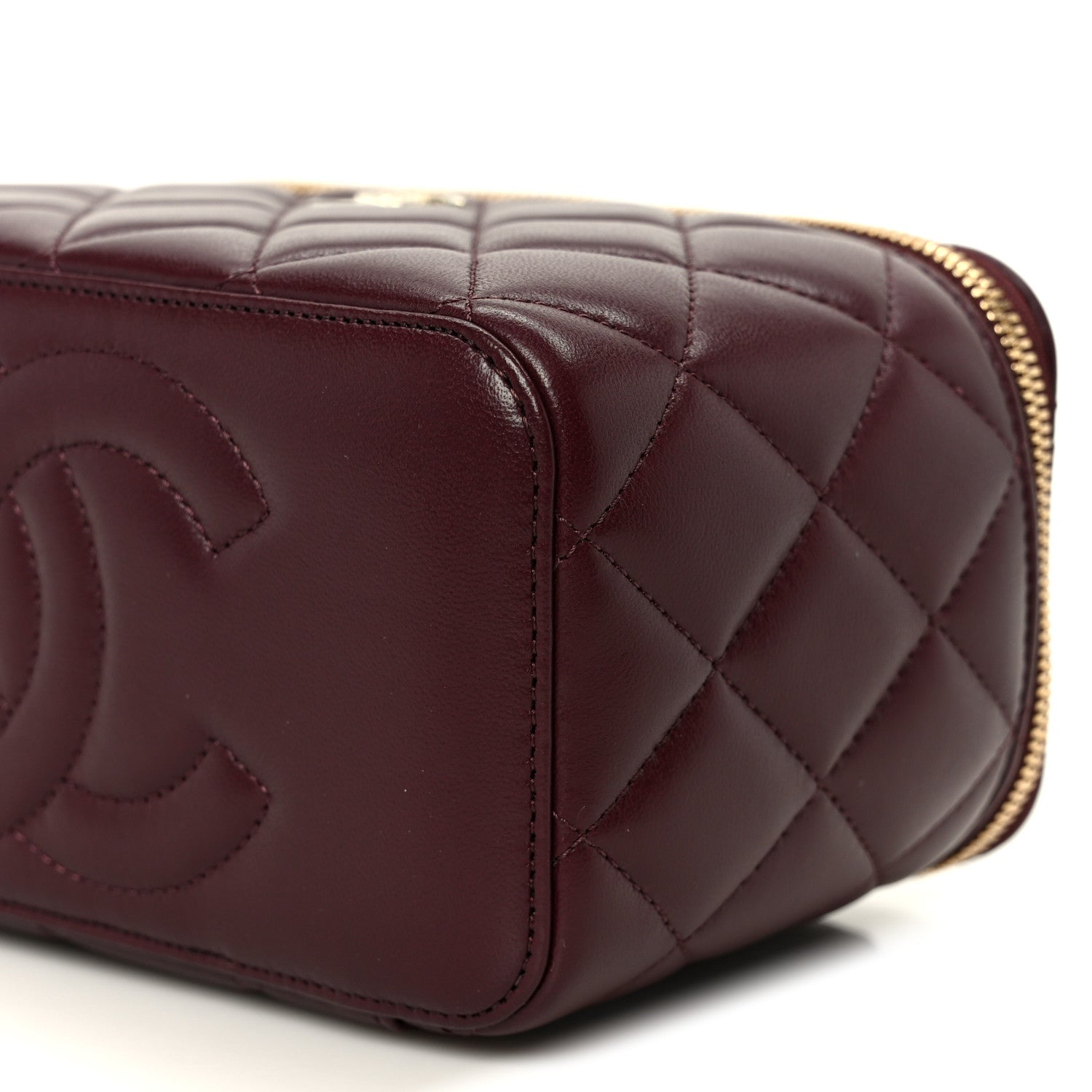 Chanel Lambskin Quilted Small Top Handle Vanity Case With Chain Burgundy 10 of 10