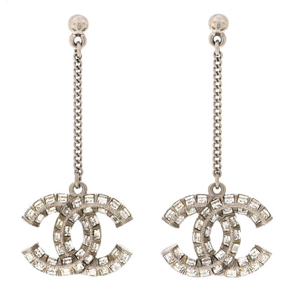 Chanel Baguette Crystal CC Drop Earrings Silver 1 of 5