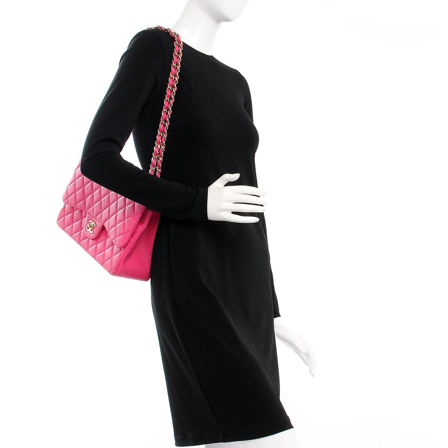 Lambskin Quilted Jumbo Double Flap Fuchsia