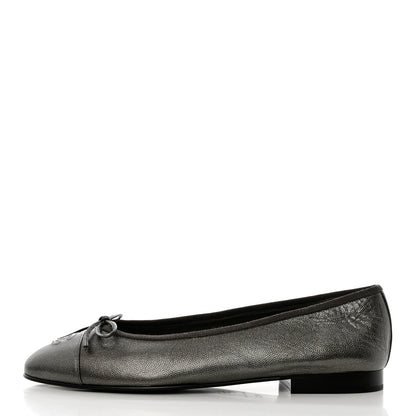 Chanel Metallic Caviar CC Cap Toe Ballerina Flats 40 Silver 1 of 10