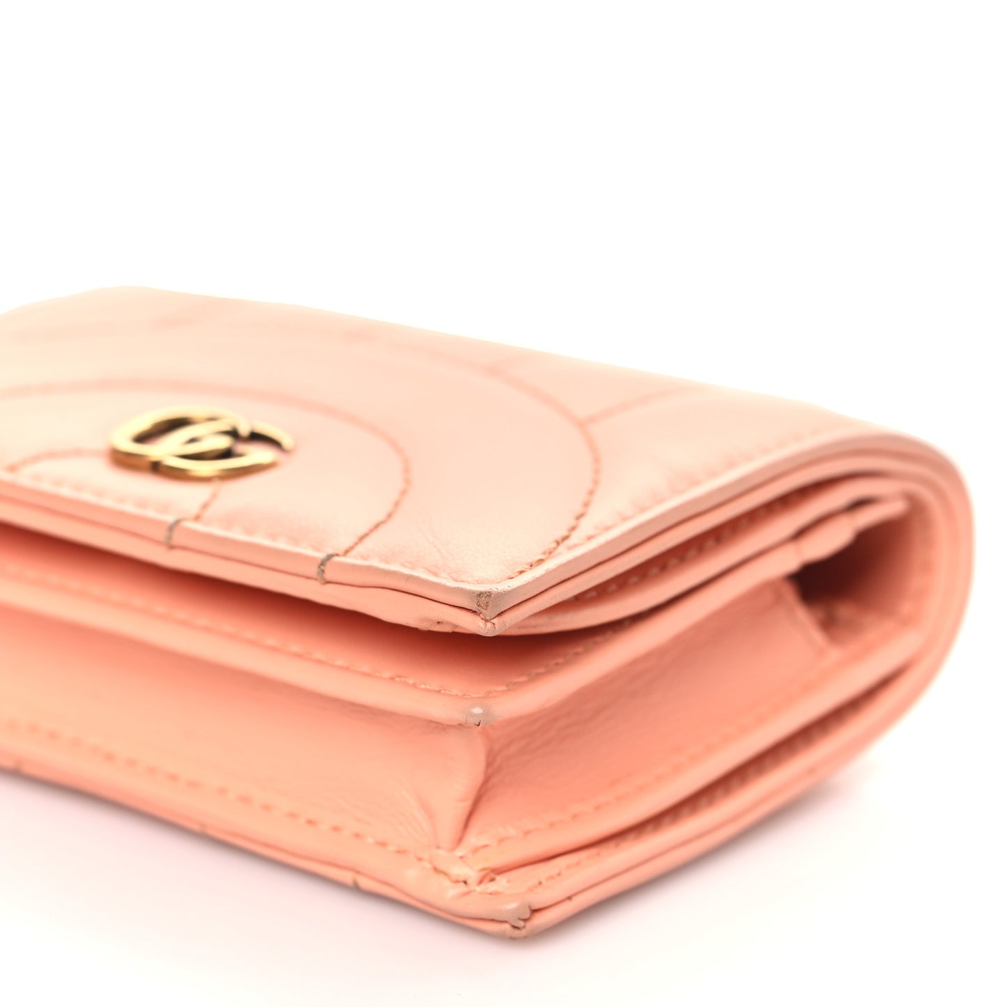 Calfskin Vertical Ring Matelasse GG Marmont Card Case Wallet Peachy Chic
