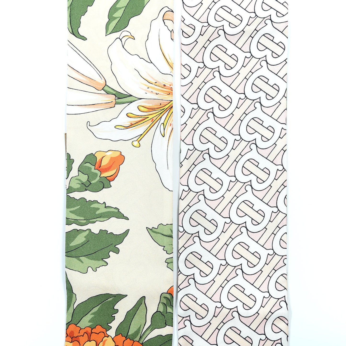 Silk Monogram Floral Print Skinny Scarf Beige