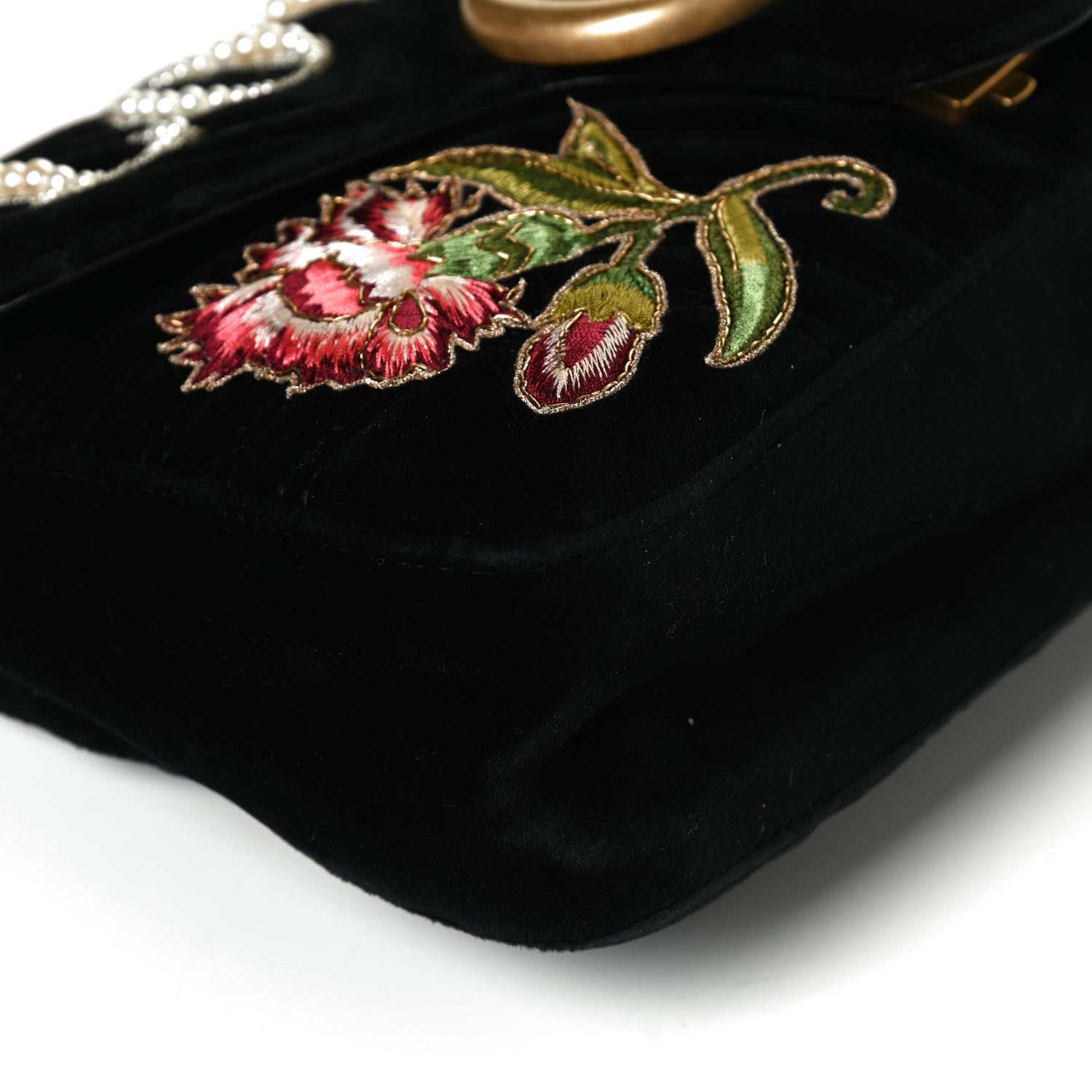 Gucci Velvet Matelasse Loved Embroidered Medium GG Marmont Shoulder Bag Black 12 of 15