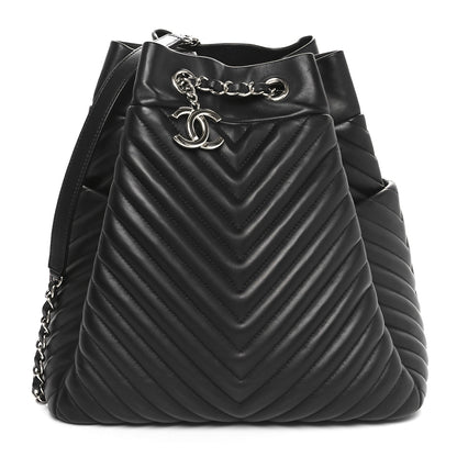 Chanel Lambskin Chevron Quilted Large Urban Spirit Drawstring Bag Black 1 of 10