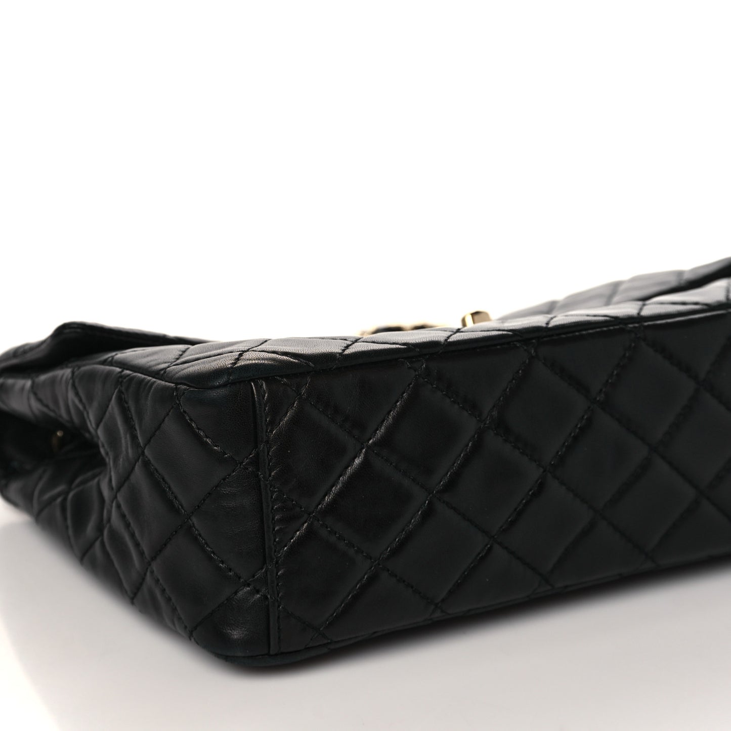 Washed Lambskin Quilted Maxi Single Flap Black