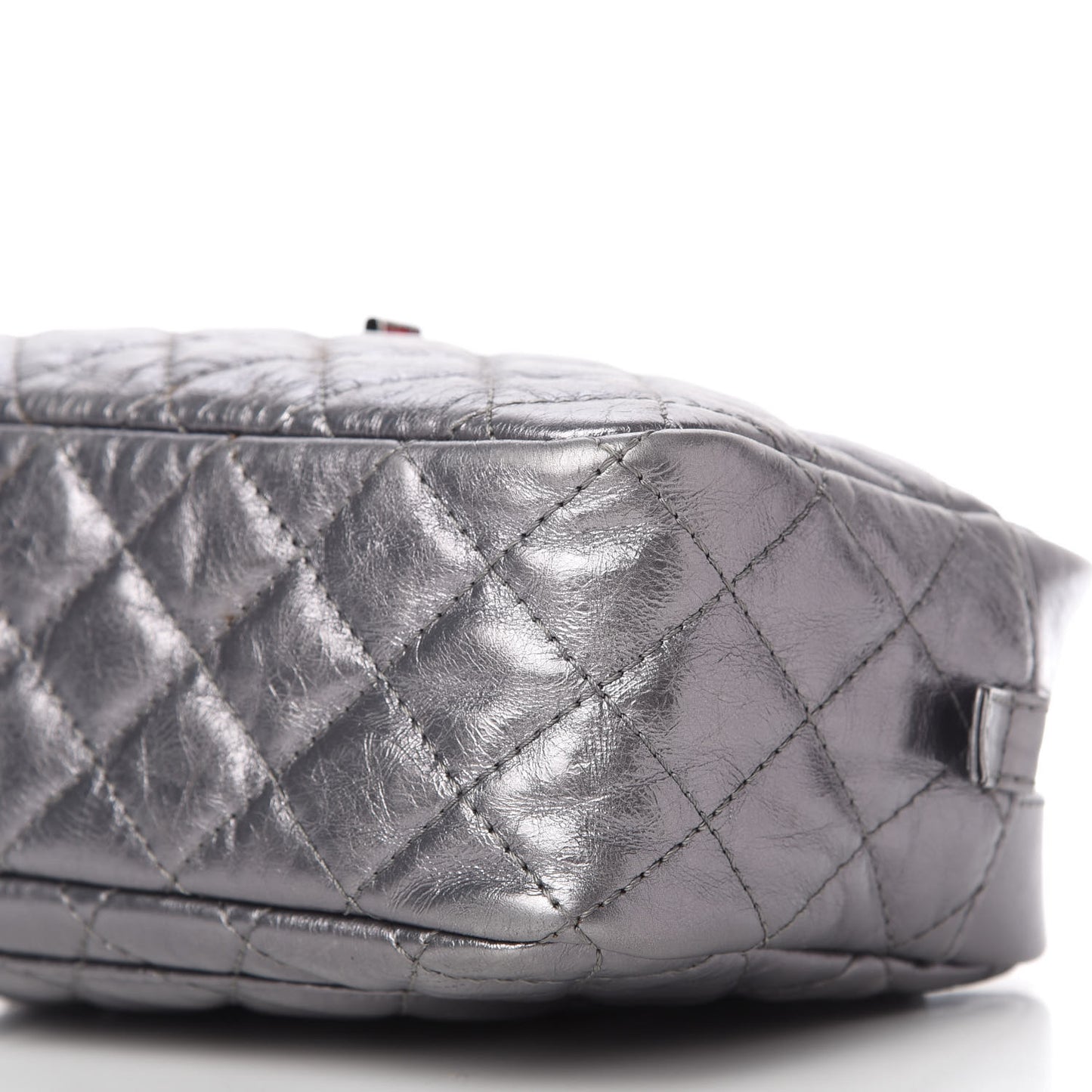 Metallic Aged Calfskin Quilted Medium Reissue Camera Case Dark Silver