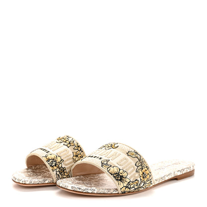 Christian Dior Cotton Strass Millefiori Embroidered Dway Slide Sandals 38.5 Gold 4 of 10