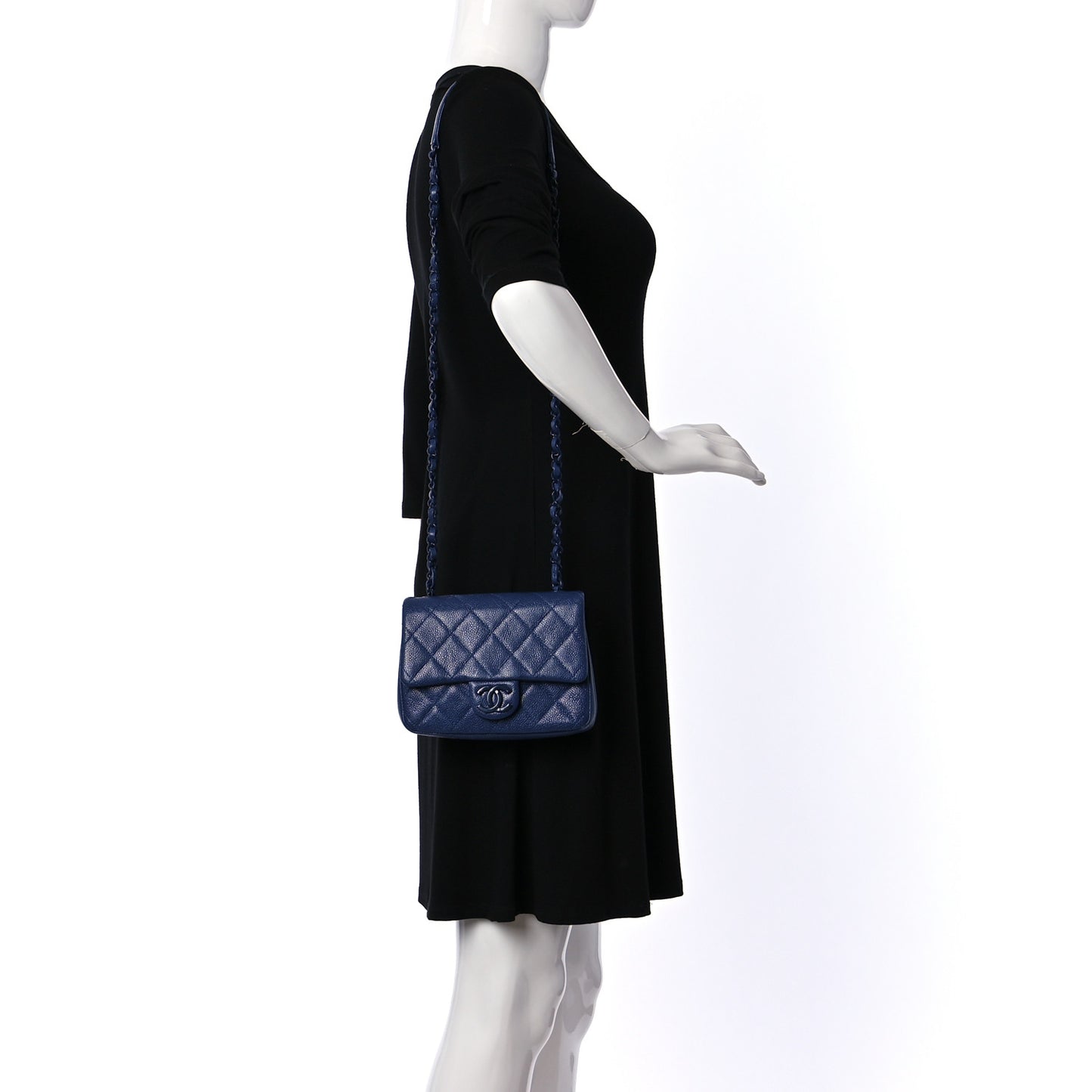 Caviar Quilted Incognito Mini Square Flap Dark Blue