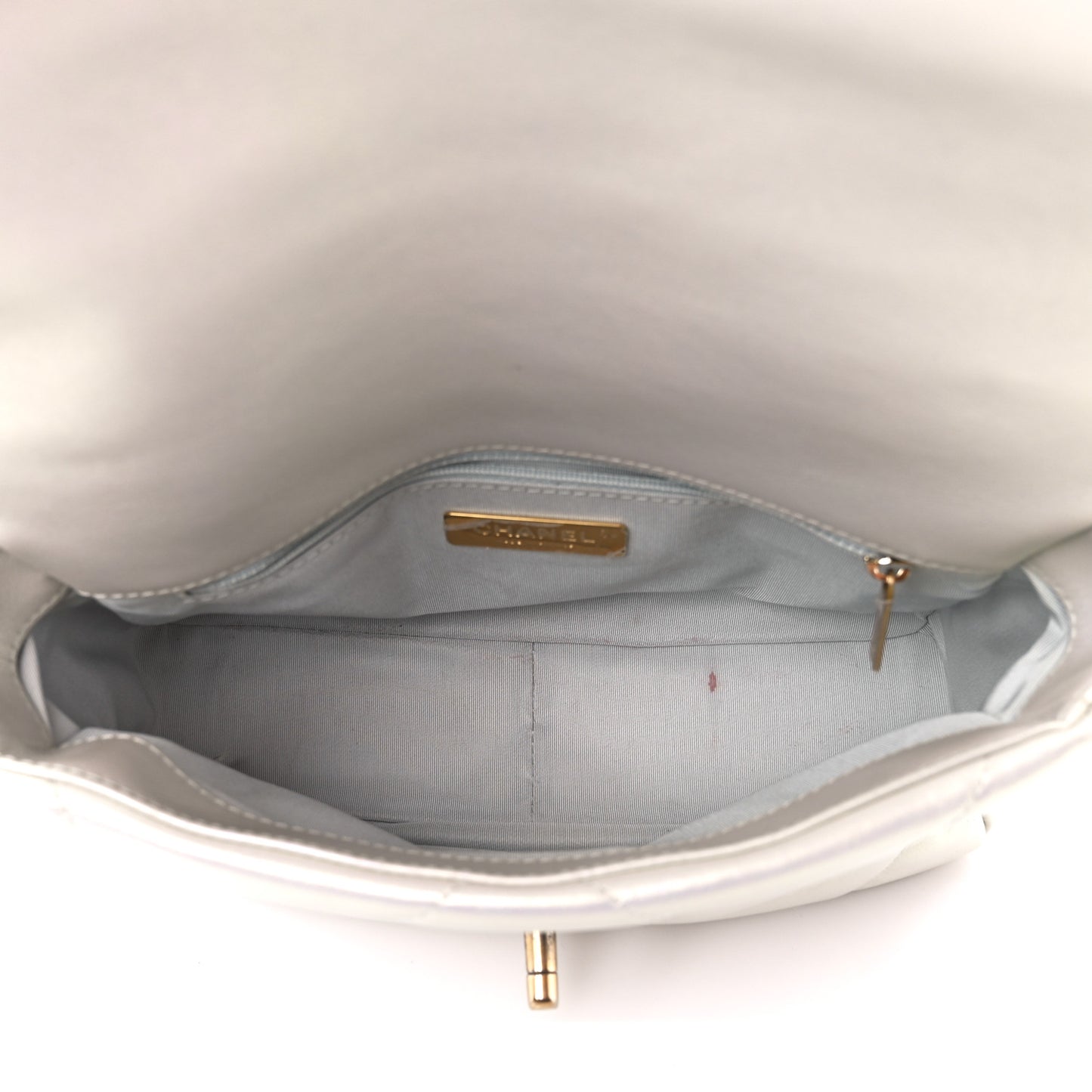 Iridescent Calfskin Quilted Medium Chanel 19 Flap White