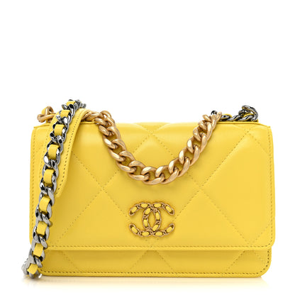 Chanel Lambskin Quilted Chanel 19 Wallet On Chain WOC Yellow 1 of 10