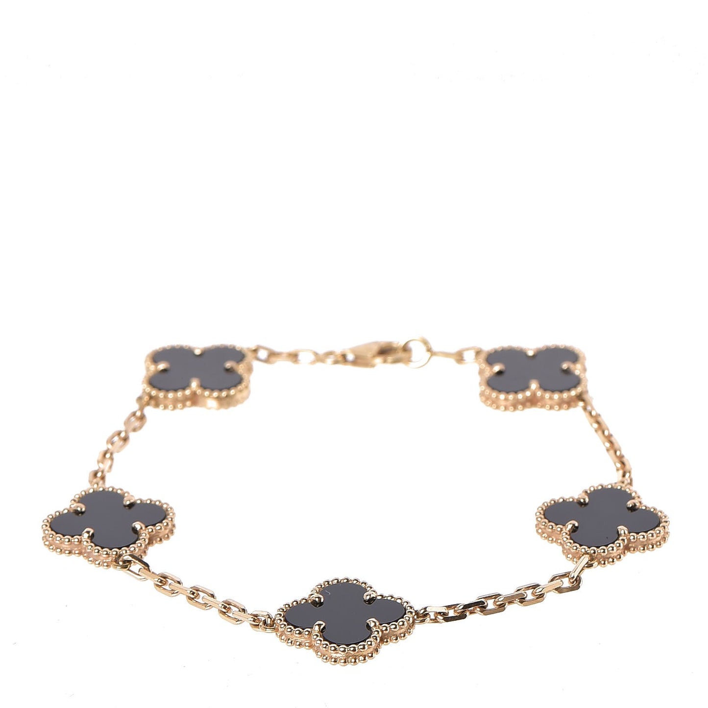 18K Yellow Gold Black Onyx 5 Motifs Vintage Alhambra Bracelet