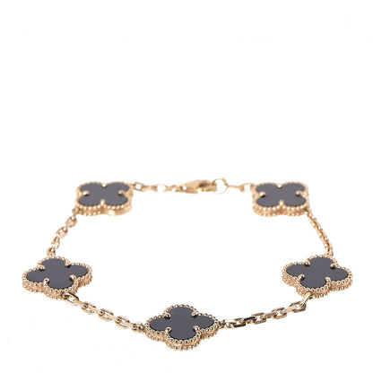 Van Cleef & Arpels 18K Yellow Gold Black Onyx 5 Motifs Vintage Alhambra Bracelet 1 of 5