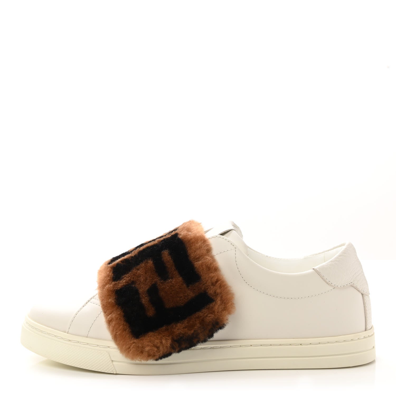 Fendi Vitello Shearling FF Velcro Slip On Sneakers 36 White 1 of 8
