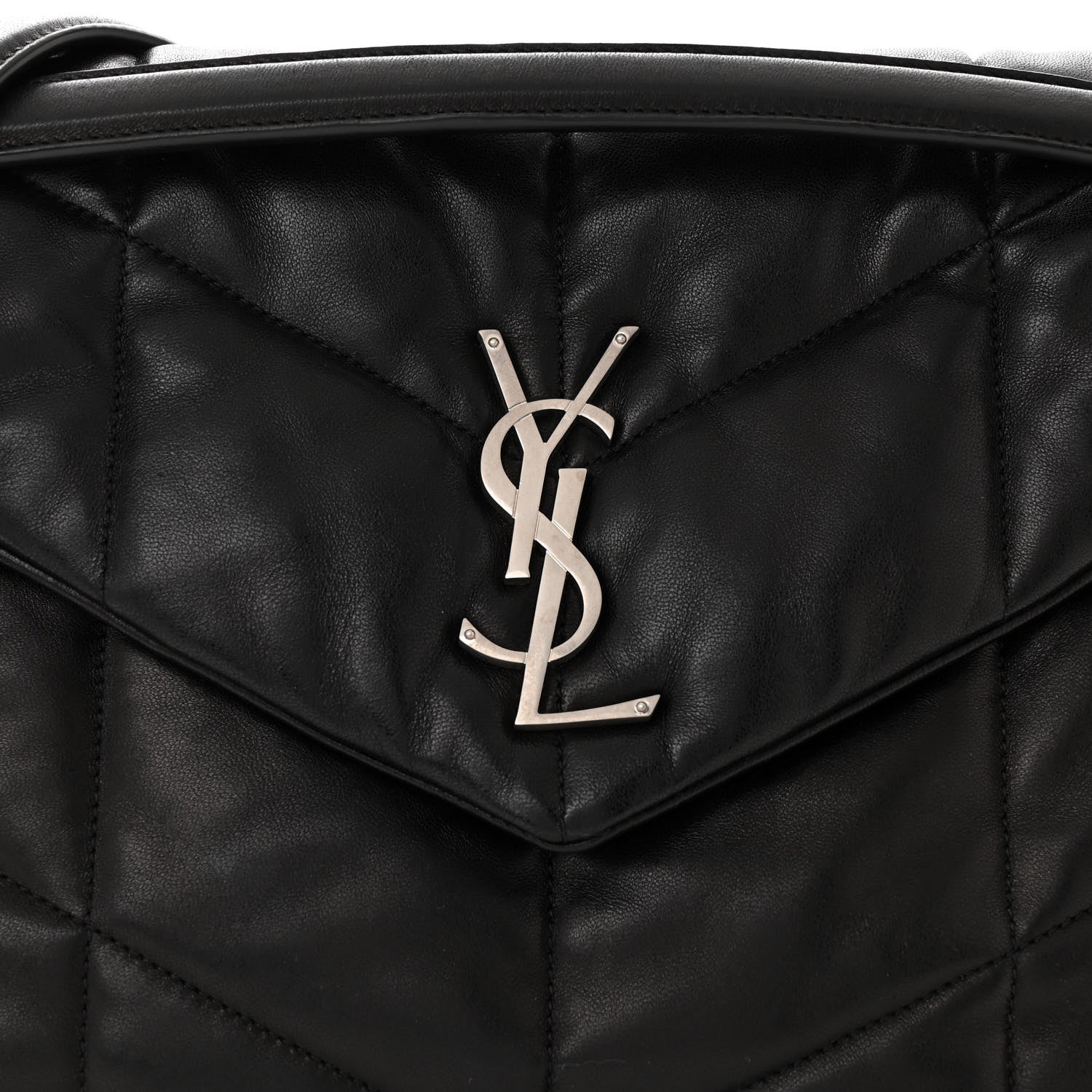 Saint Laurent Lambskin Quilted Medium Loulou Puffer Monogram Chain Satchel Black 8 of 10