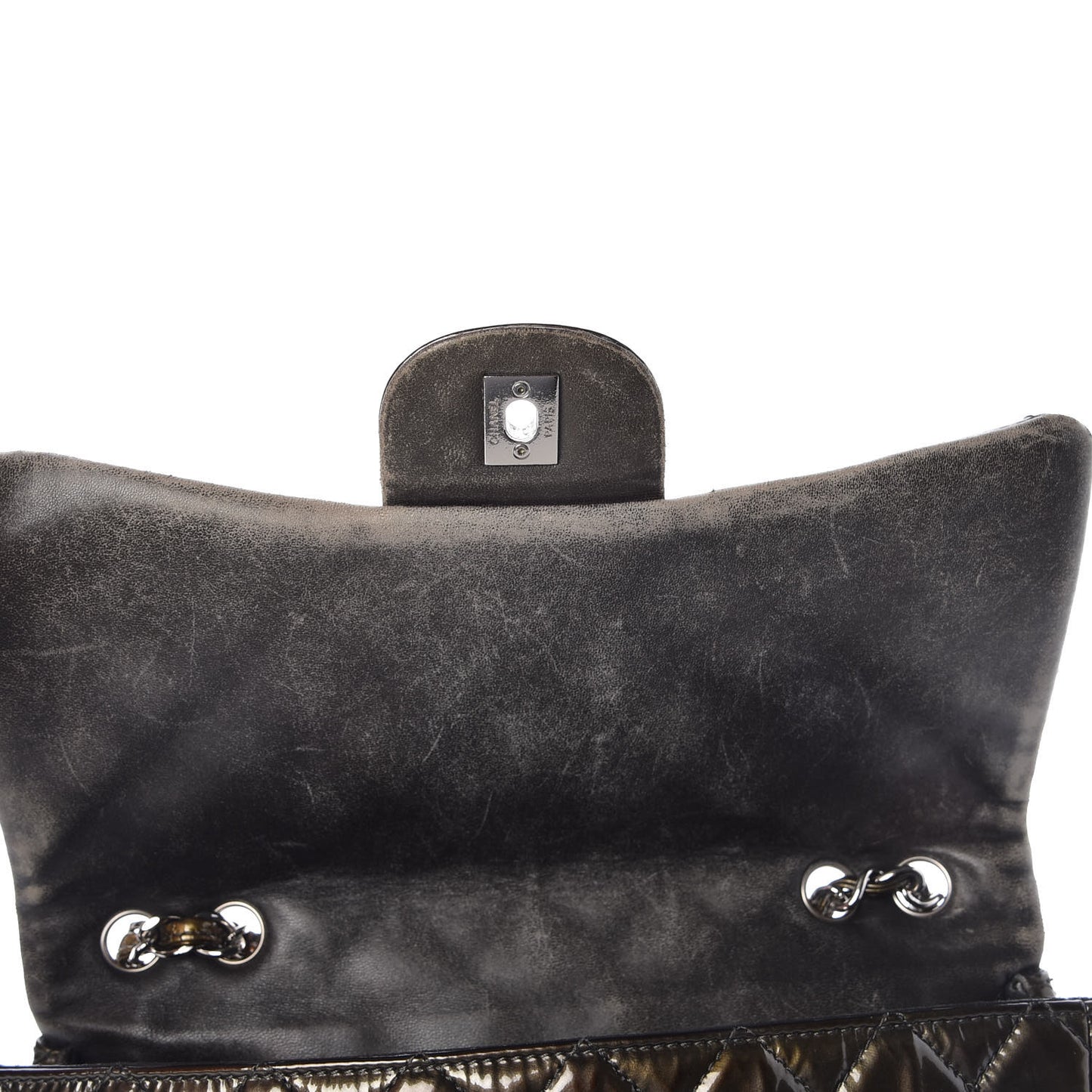 Metallic Patent Quilted Jumbo Single Flap Green